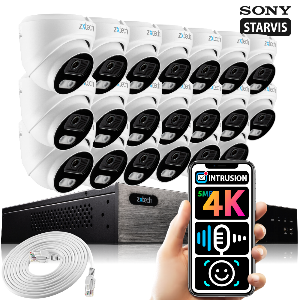 Zxtech 20 x 5MP 8MP PoE Camera Outdoor NVR Face Recognition Home CCTV System RX20A24W