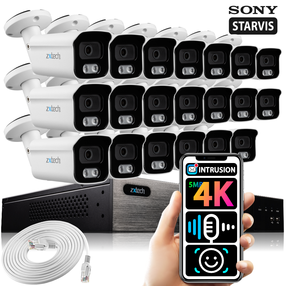 Zxtech 20 x 5MP 8MP PoE IP Camera NVR Face Recognition Complete Security System RX20B24W