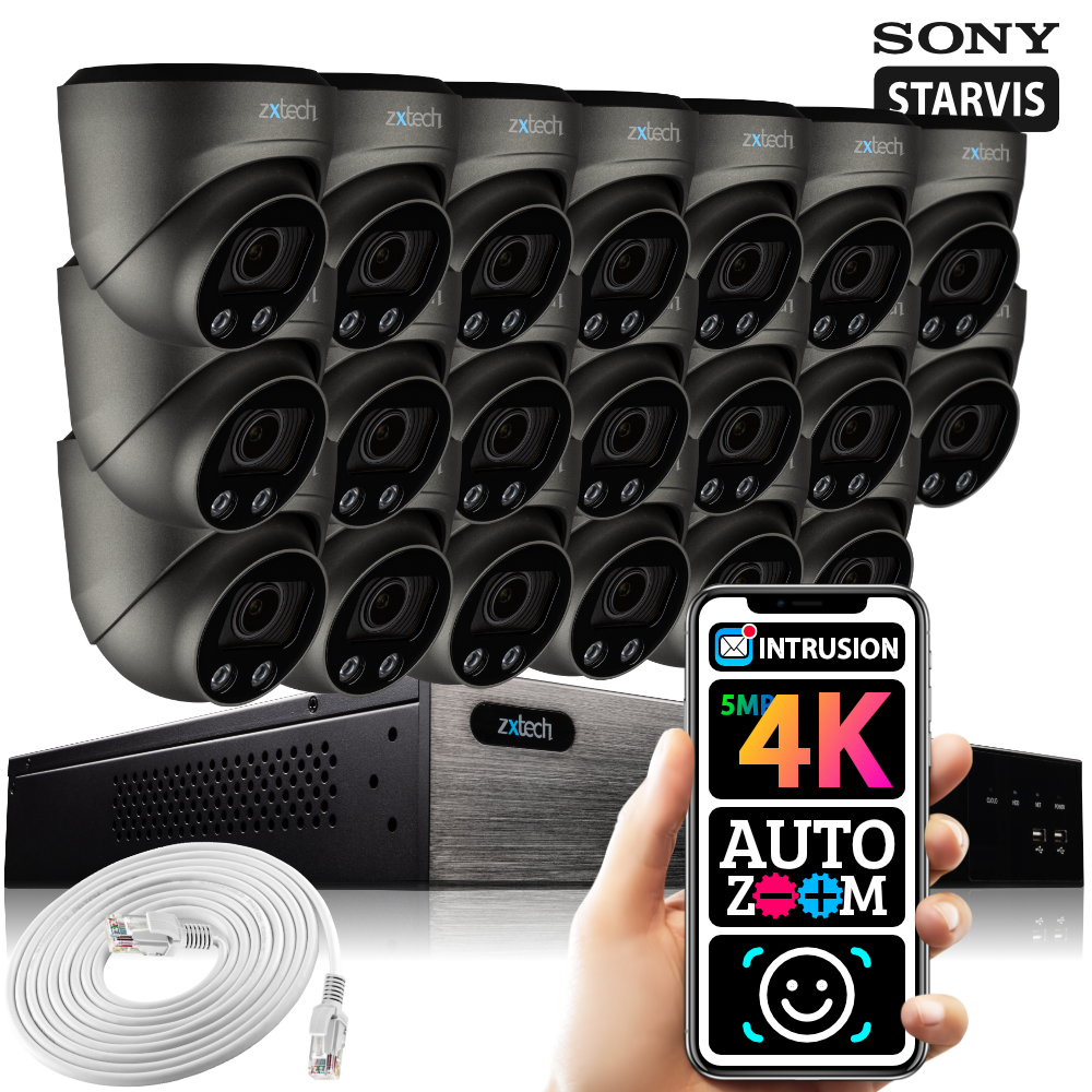 Zxtech 20 x 5MP 8MP Auto Zoom PoE CCTV Camera Face Recognition Home CCTV Kit RX20G24W