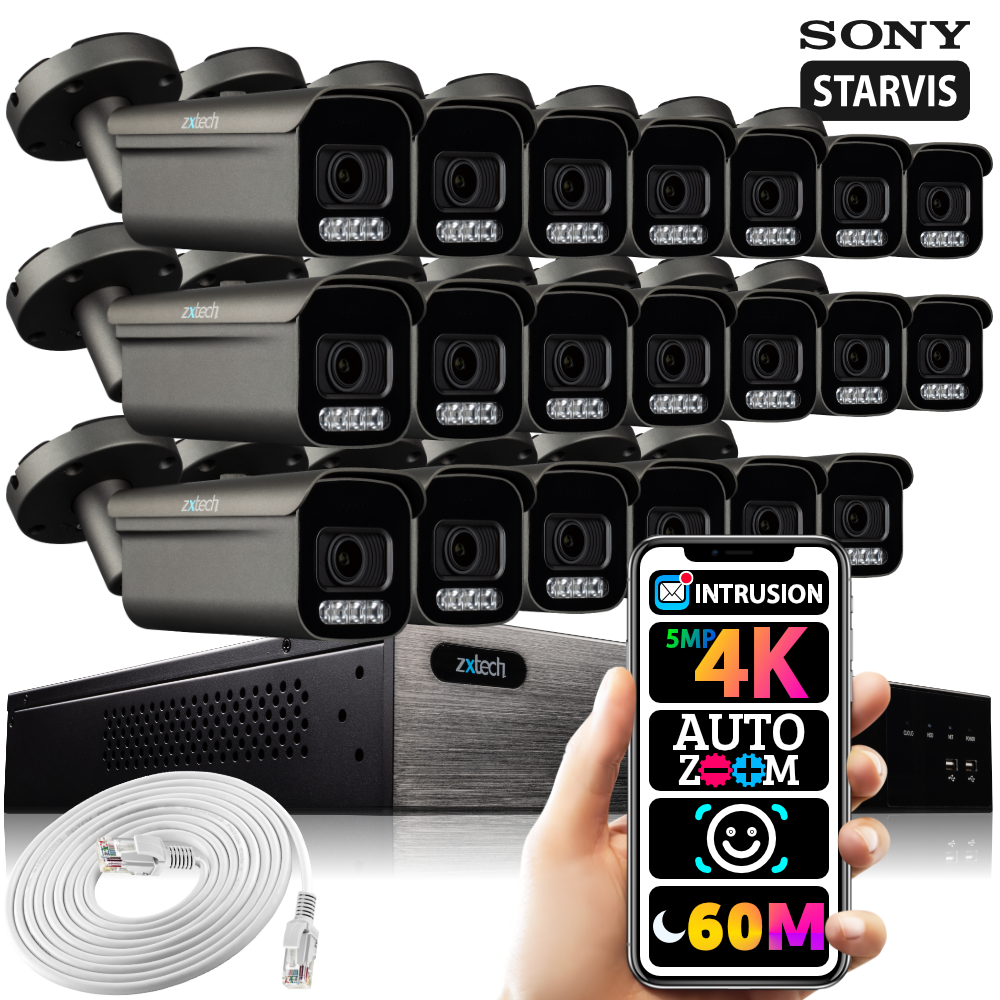 Zxtech 16x 4K/8MP/5MP Face Recognition Audio Auto Zoom PoE IP Bullet Camera System RX20H24W