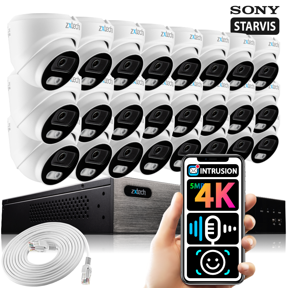 Zxtech 24 x 5MP 8MP PoE Camera Outdoor NVR Face Recognition Home CCTV System RX24A24W