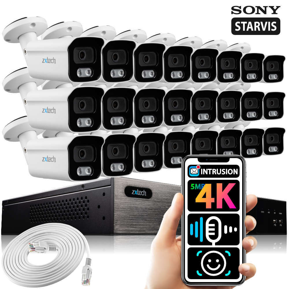 Zxtech 24 x 5MP 8MP PoE IP Camera NVR Face Recognition Complete Security System RX24B24W
