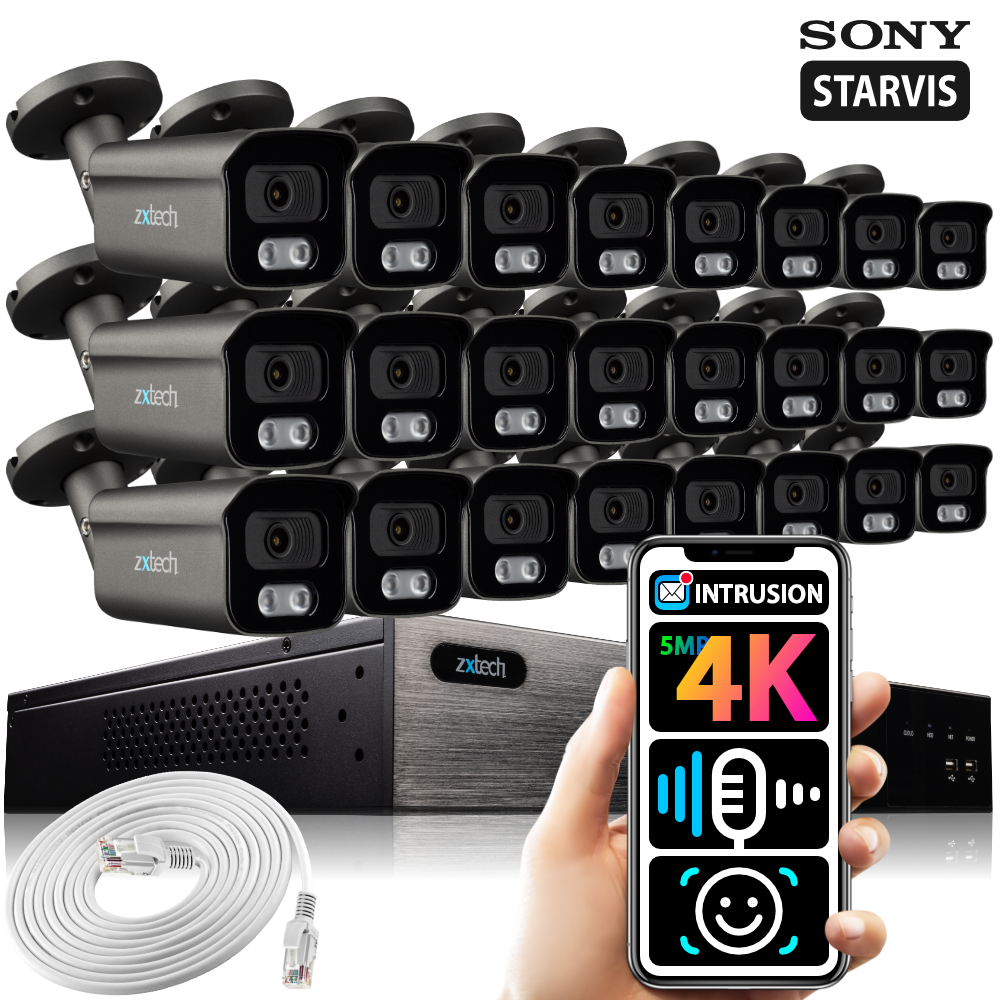 Zxtech 24 x 5MP 8MP IR PoE Camera Face Recognition Full System RX24F24W