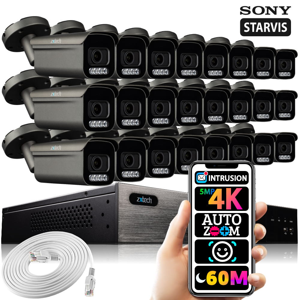 Zxtech 16x 4K/8MP/5MP Face Recognition Audio Auto Zoom PoE IP Bullet Camera System RX24H24W